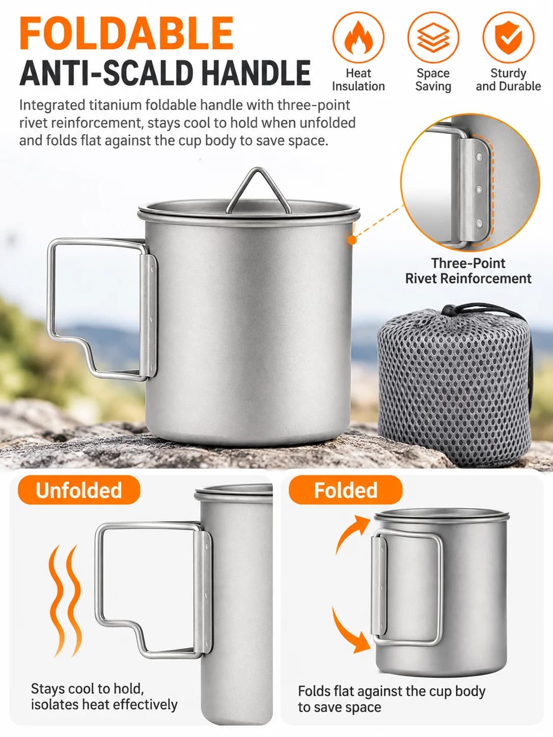 Mug de camping pliable en titane pur
