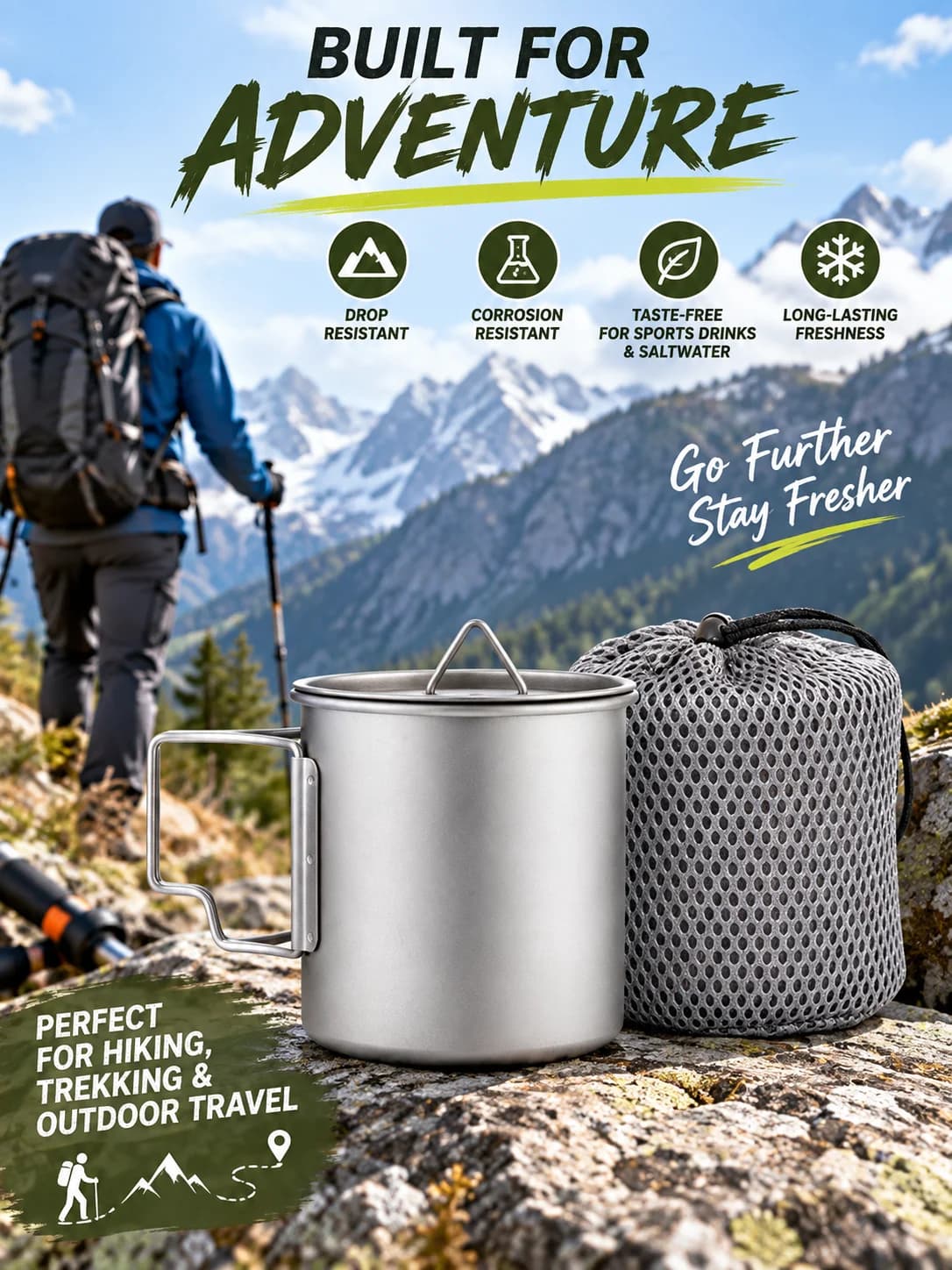 Mug de camping pliable en titane pur